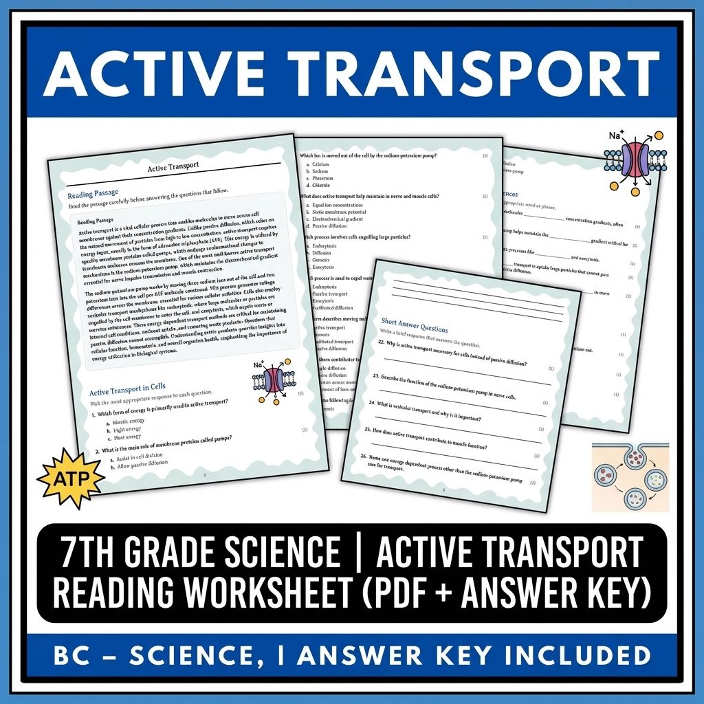 7th Grade Science | Active Transport Reading Worksheet (PDF + Answer Key)