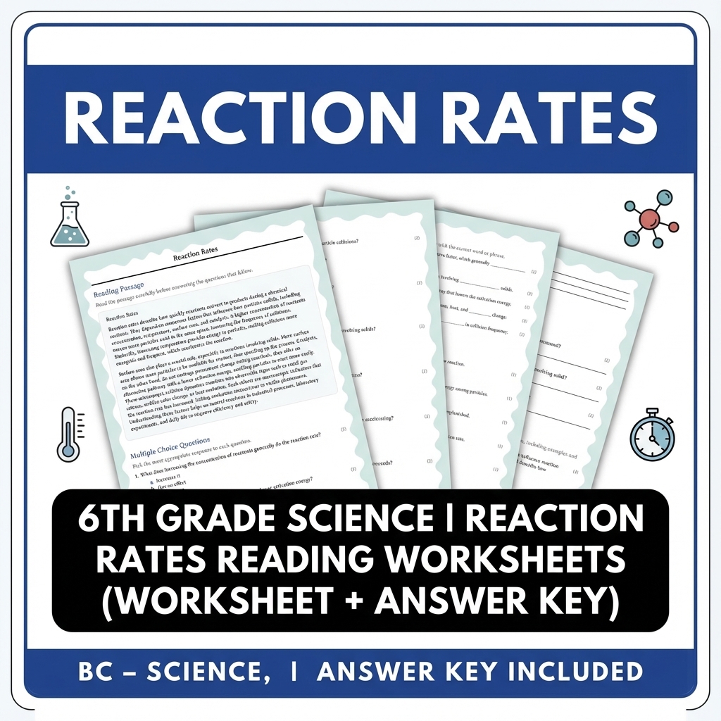 Grade 6 Science reading worksheets — 6th Grade Science | Reaction Rates Reading Worksheets (Worksheet + Answer Key)