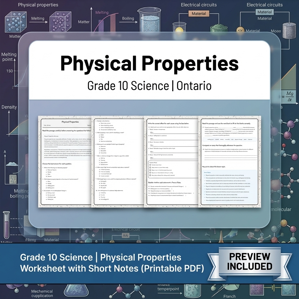 Grade 10 Science Lesson Group Bundle with Ontario Framework — included worksheet 9