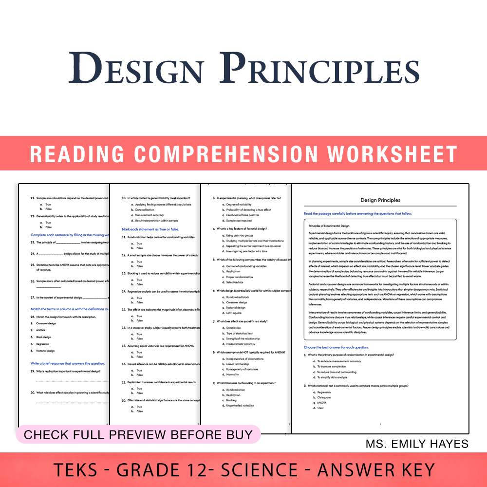 Grade 12 Science worksheet worksheet — Grade 12 Science | Design Principles Worksheet (PDF+ Answer Key) — page 1