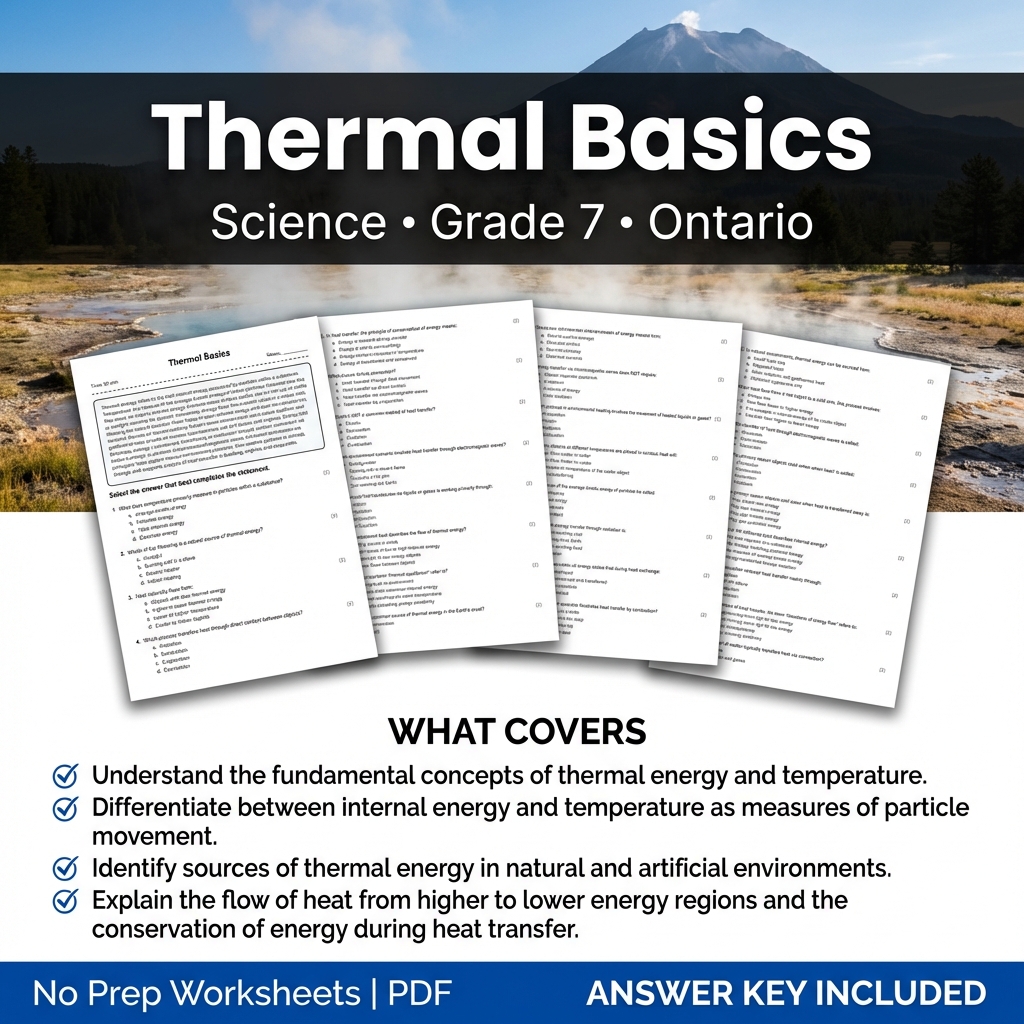 Thermal Basics Worksheet for Grade 7 Science | Ontario Standards Practice