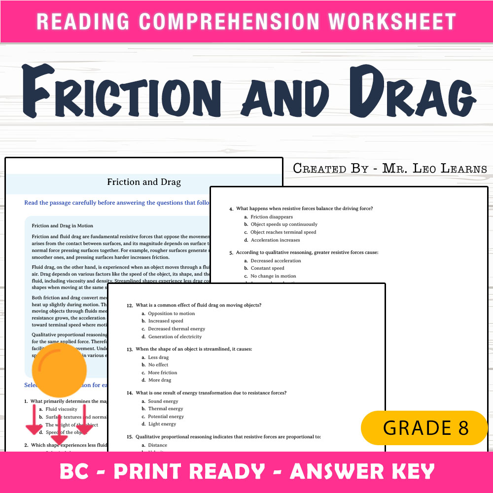 Grade 8 Science worksheet mcq paper worksheet — Grade 8 Science — Friction and Drag Worksheet MCQ Paper PDF + Answer Key —…