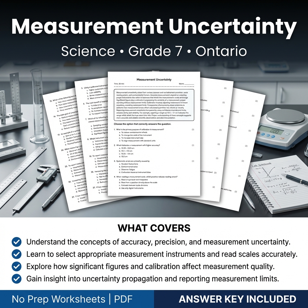 Measurement Uncertainty Worksheet for Grade 7 Science Ontario Standards