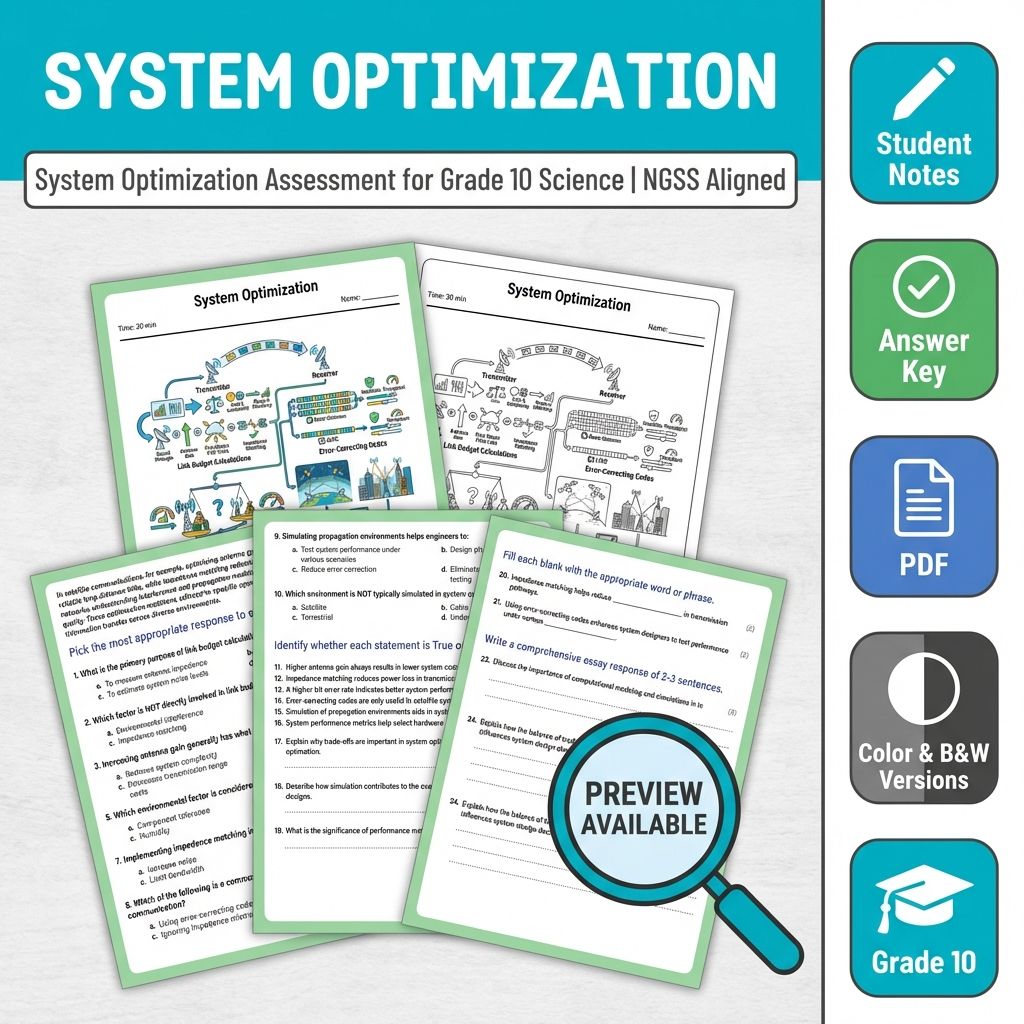 System Optimization Assessment for Grade 10 Science | NGSS Aligned