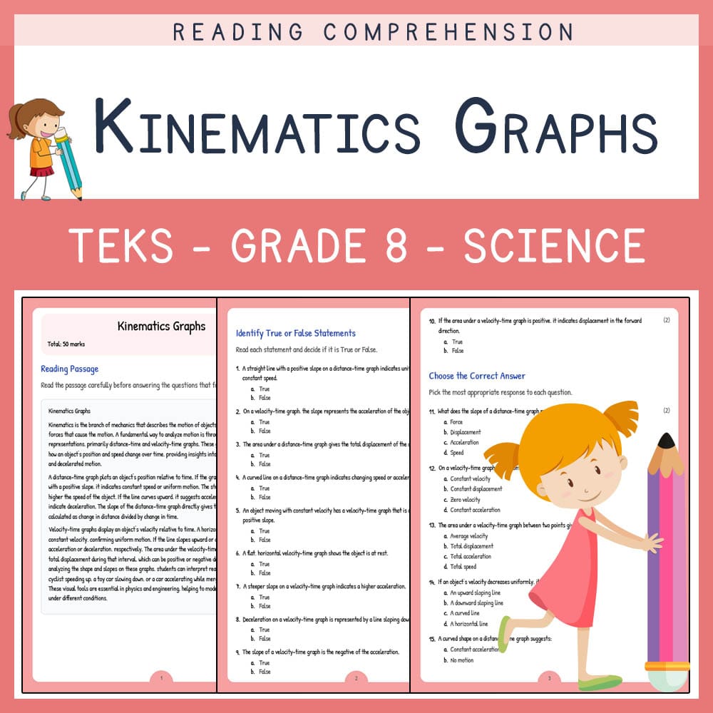 Grade 8 Science worksheet elena worksheet — Grade 8 Science | Kinematics Graphs Worksheet Elena | TEKS-Aligned — page 1