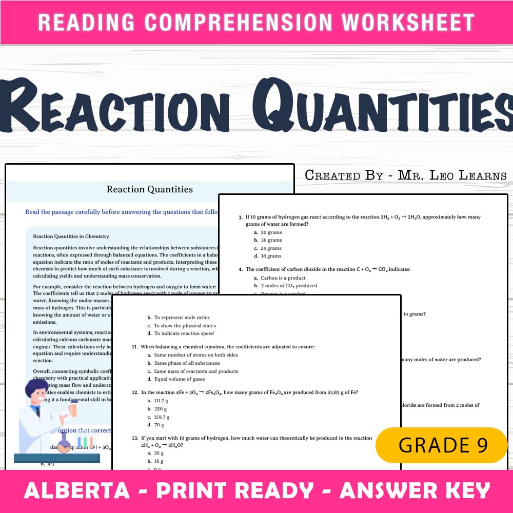 Grade 9 Science worksheet mcq paper worksheet — Grade 9 Science — Worksheet MCQ Paper for Mastering Reaction Quantities —…