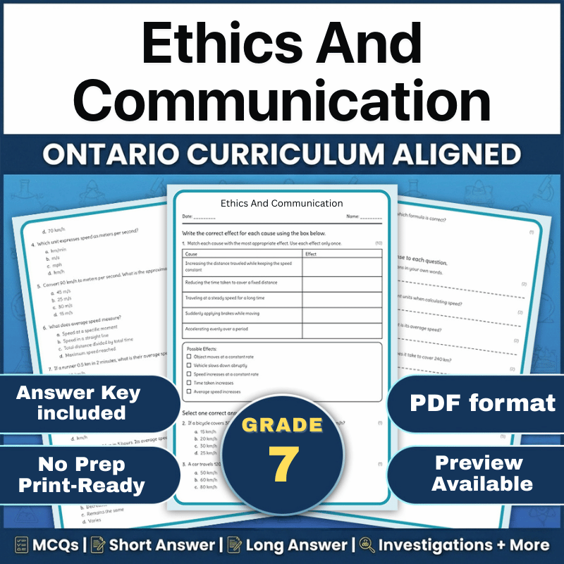 Grade 7 Science – Ethics and Communication Worksheet (Ontario Standards) (PDF)