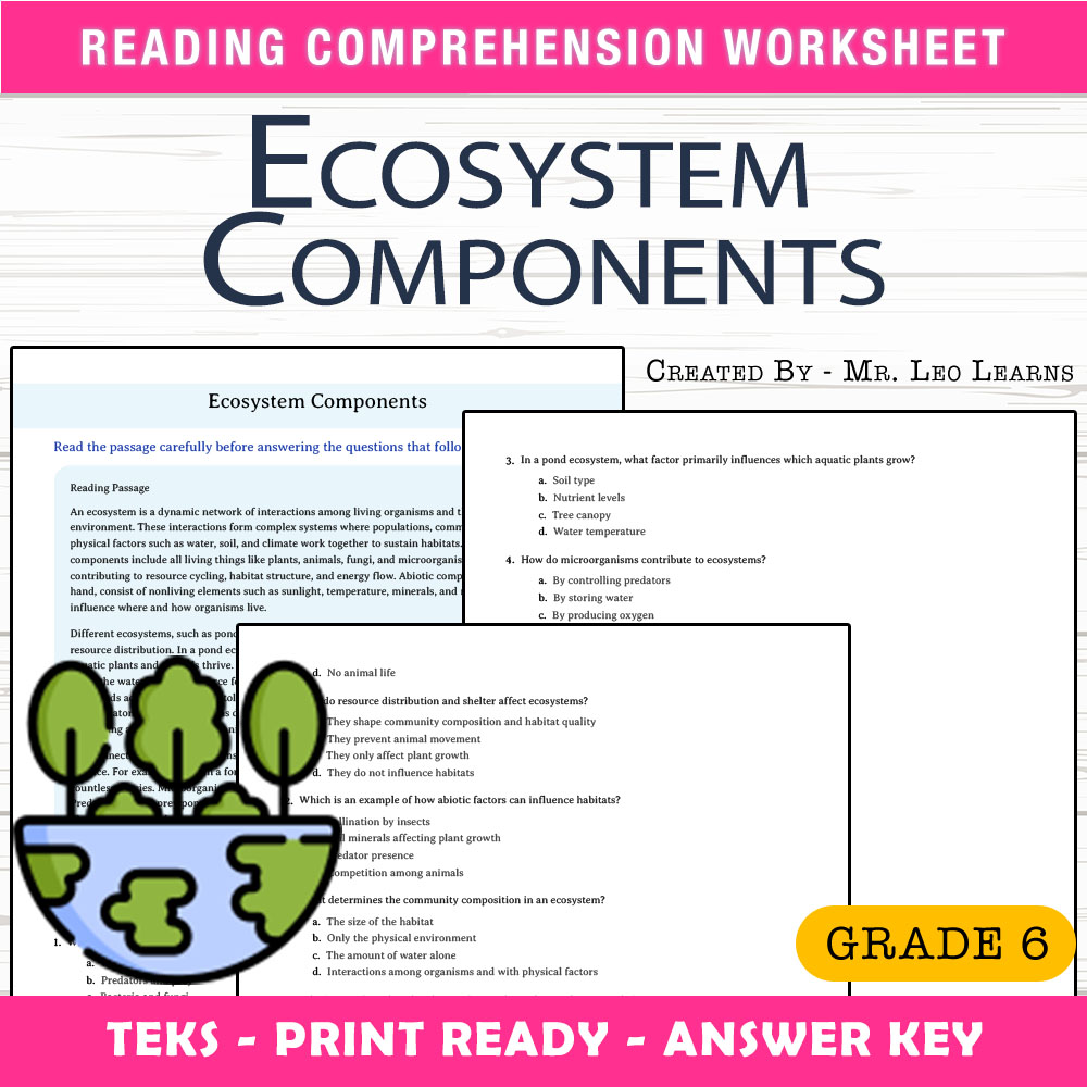 Grade 6 Science worksheet worksheet — Grade 6 Science – Ecosystem Components Worksheet for Mastery — page 1