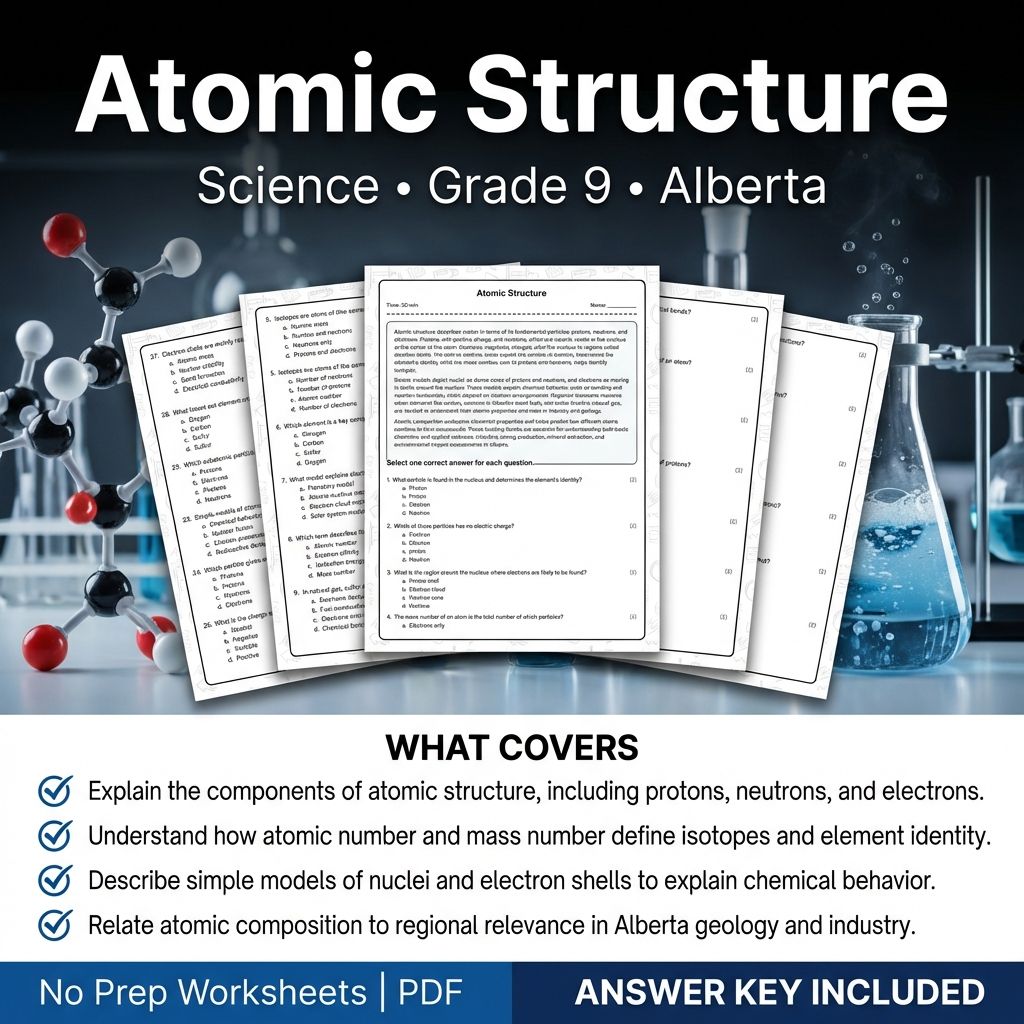 Atomic Structure Worksheet for Grade 9 Science | Alberta Standards