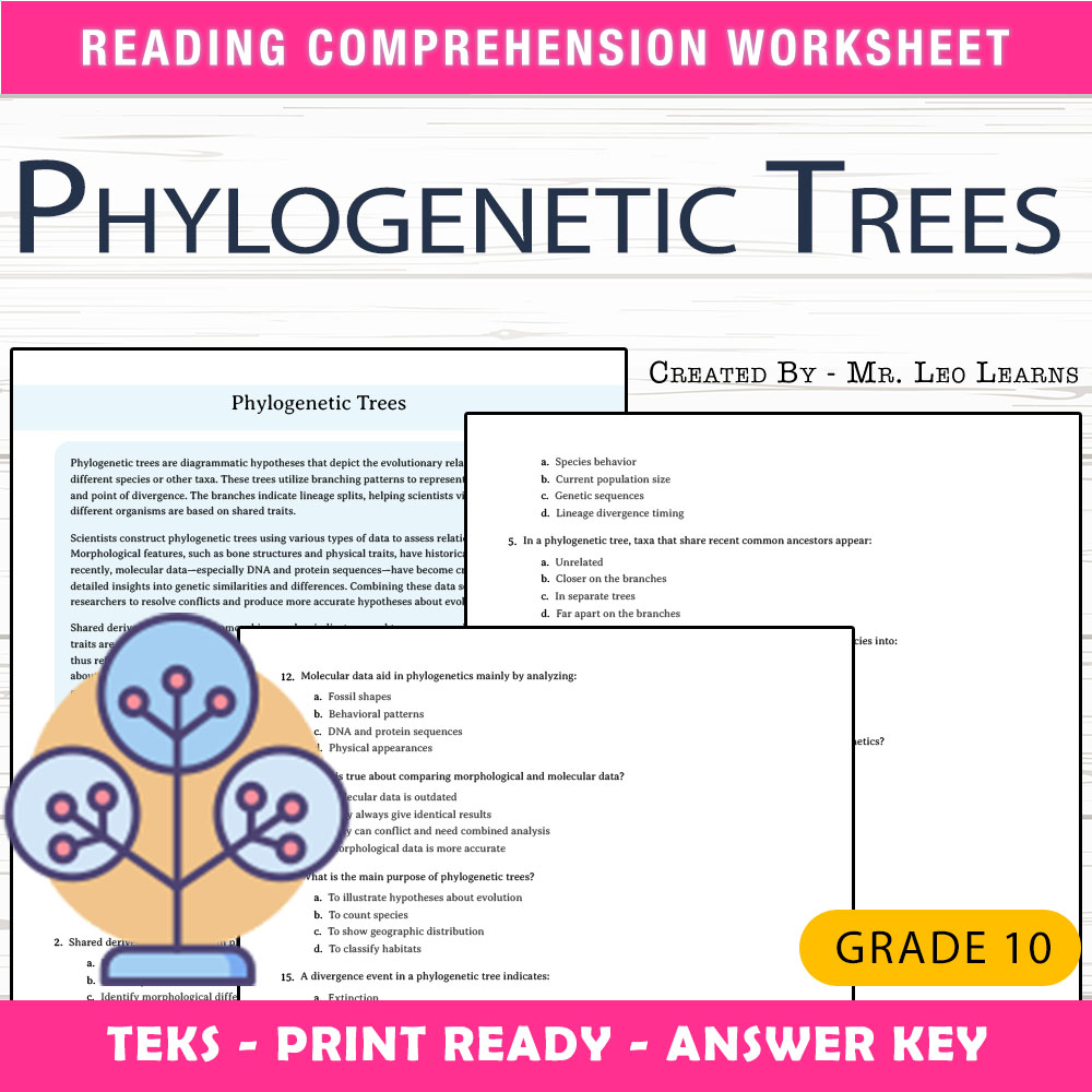 Grade 10 Science worksheet worksheet — Grade 10 Science – Phylogenetic Trees Worksheet for Mastering Evolution — page 1
