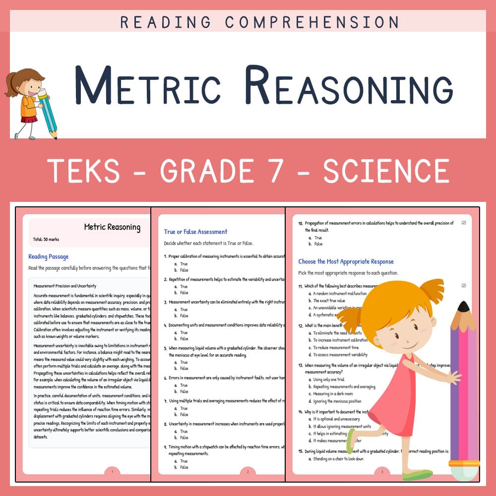 Grade 7 Science worksheet elena worksheet — Grade 7 Science | Metric Reasoning Worksheet | TEKS Alligned — page 1