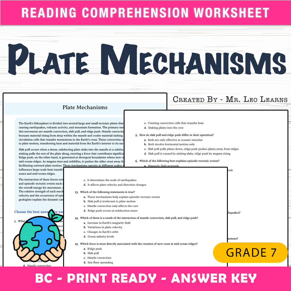 Grade 7 Science worksheet mcq paper worksheet — Grade 7 Science — Plate Mechanisms Worksheet MCQ Paper — page 1