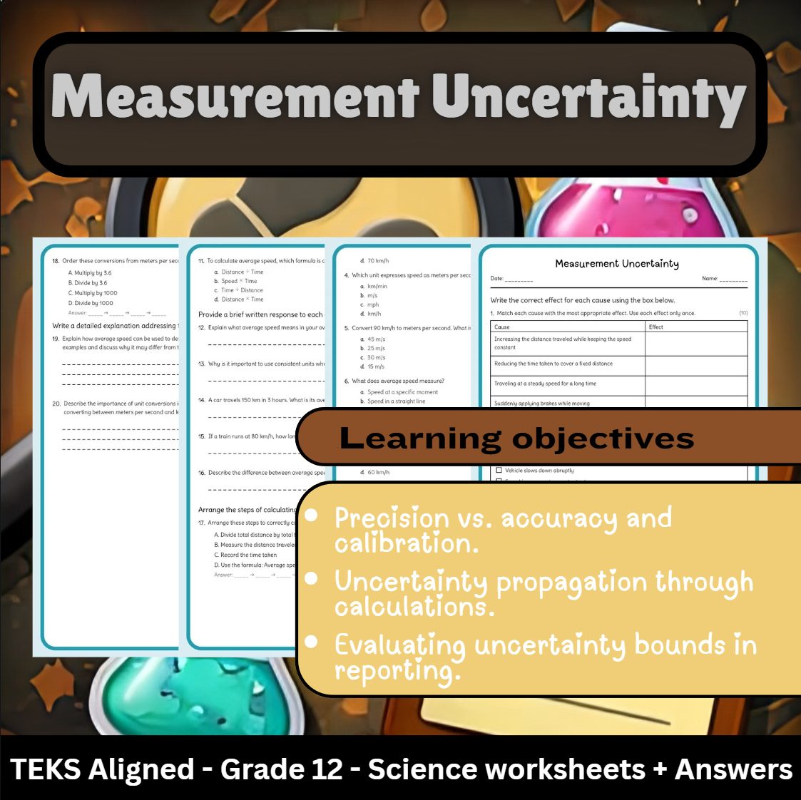 Grade 12 Science | Measurement Uncertainty Worksheet (PDF) aligned with TEKS