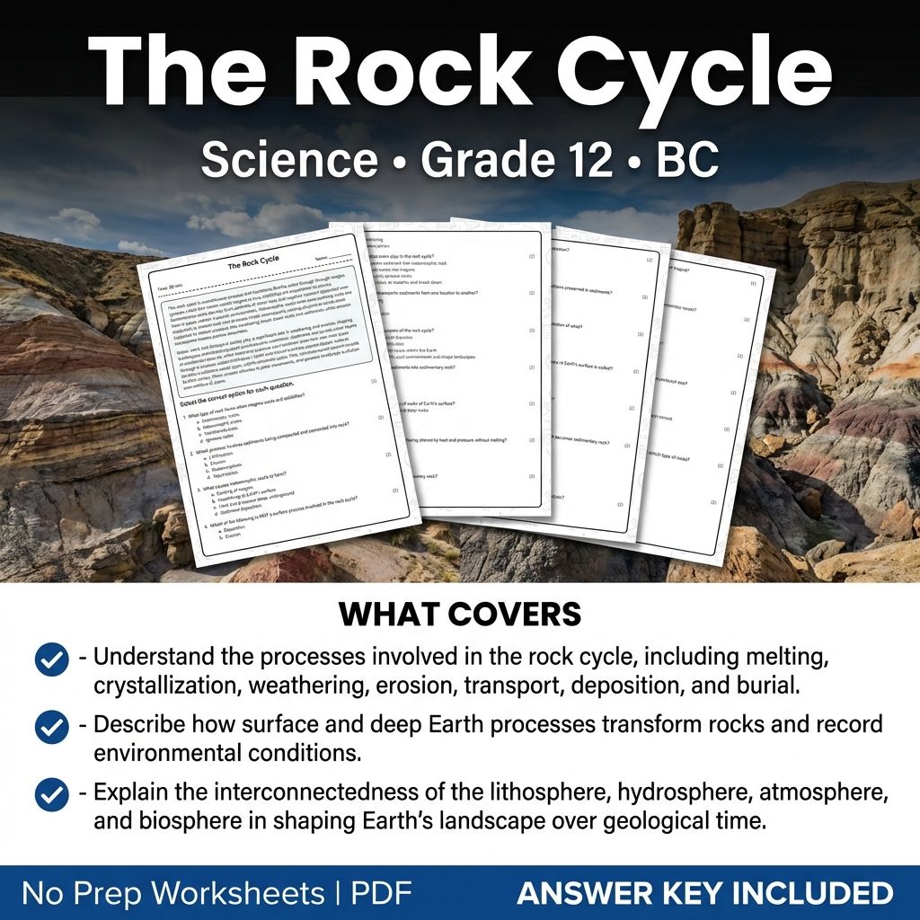 Grade 12 Science Worksheet on The Rock Cycle | BC Standards