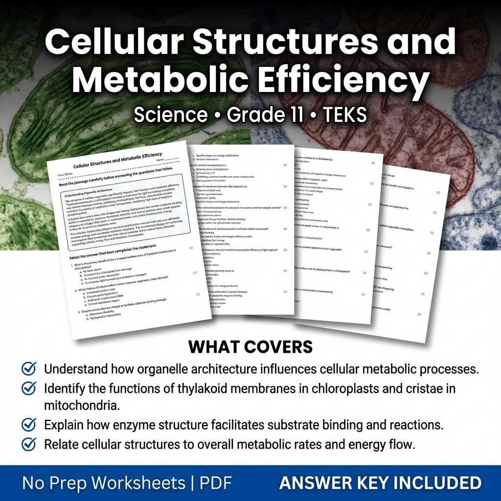 Cellular Structures and Metabolic Efficiency Grade 11 Science Worksheet