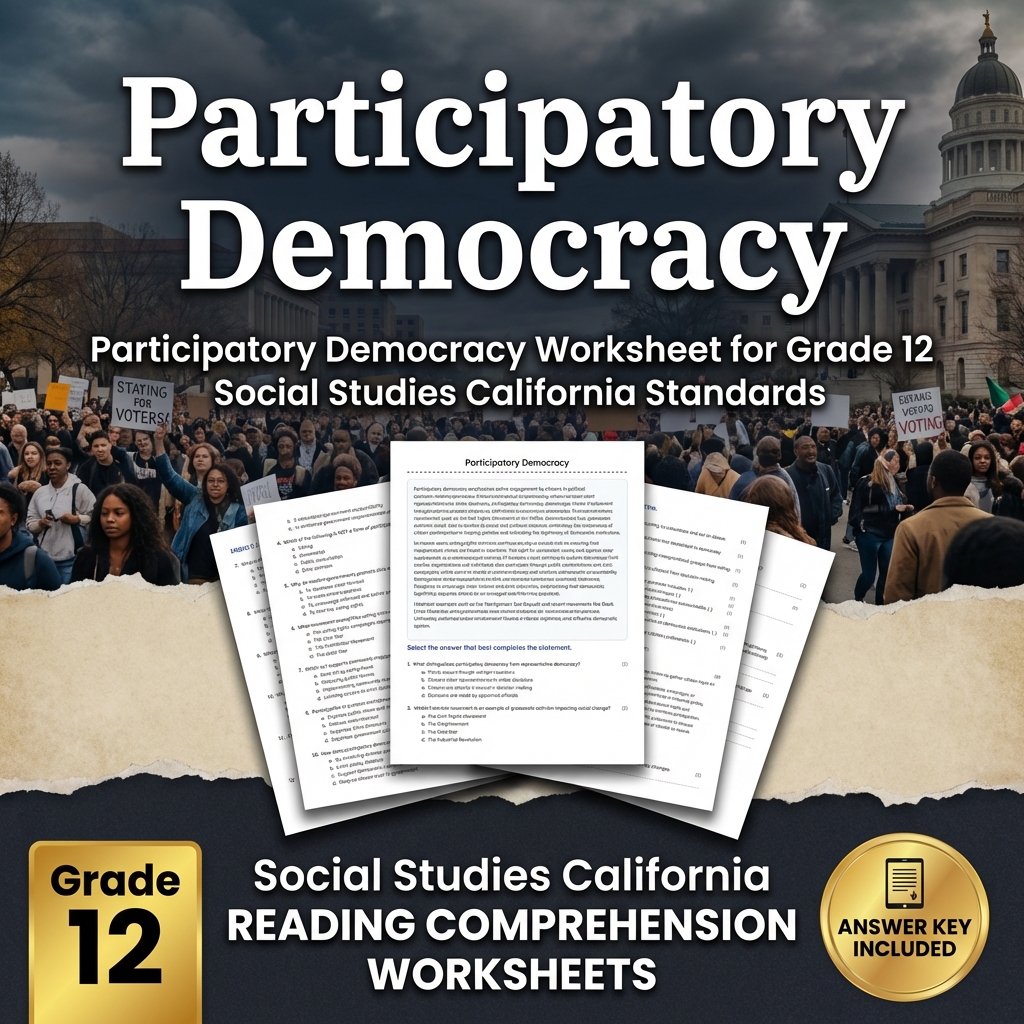 Participatory Democracy Worksheet for Grade 12 Social Studies California 