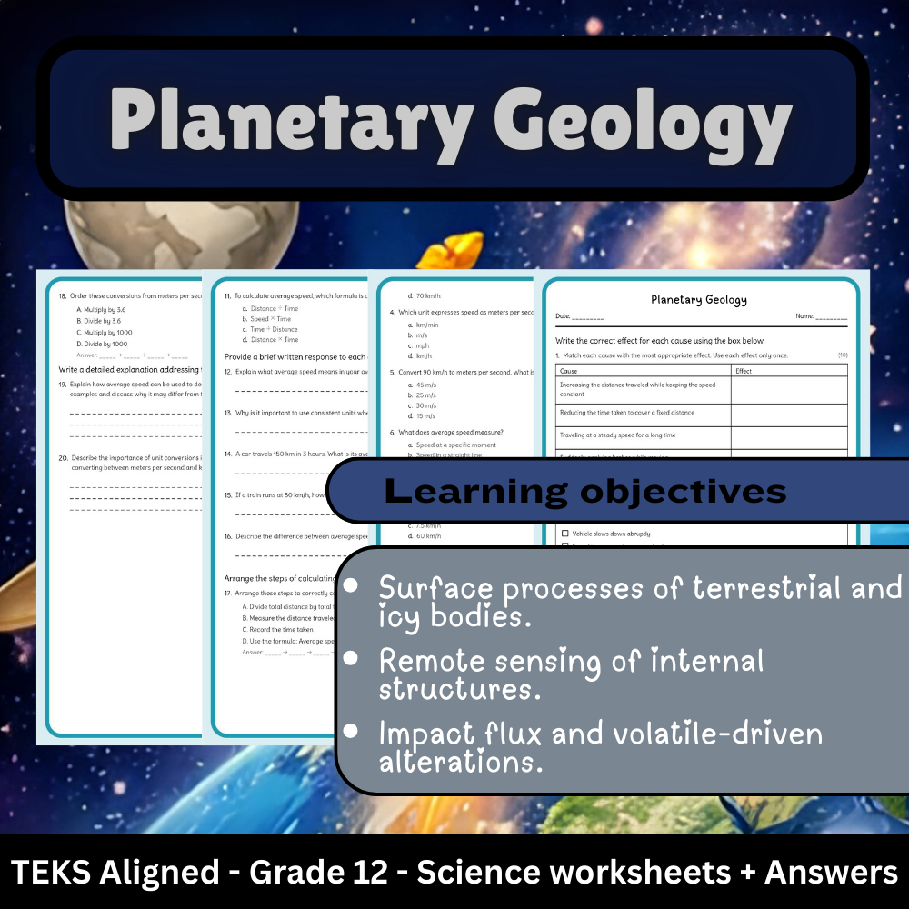 12th Grade Science | Planetary Geology Worksheet + Answer Key (TEKS Standards)
