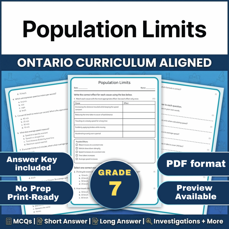Grade 7 Science | Population Limits Worksheet (Ontario) – Science 1 (PDF)