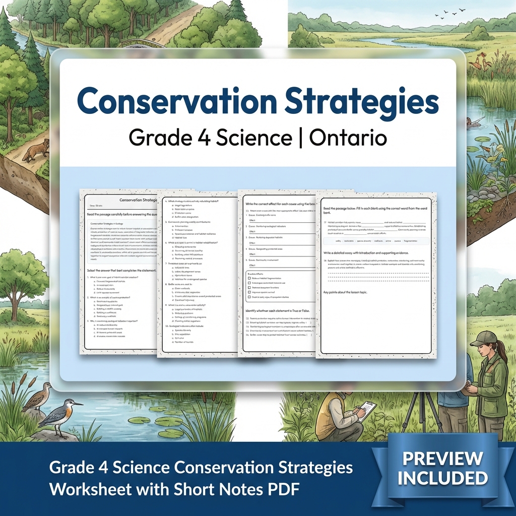 Grade 4 Science Lesson Group Bundle – Ontario Framework Units — included worksheet 9