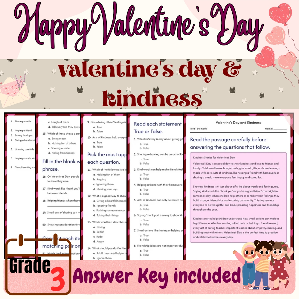 Grade 3 Seasonal Valentine’s Day Worksheets Bundle (PDF + Answer Key) — included worksheet 5