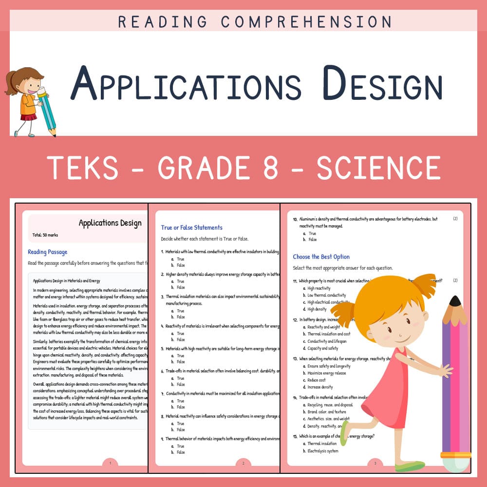 Grade 8 Science worksheet elena worksheet — Grade 8 Science | Applications Design Worksheet | TEKS-Aligned — page 1
