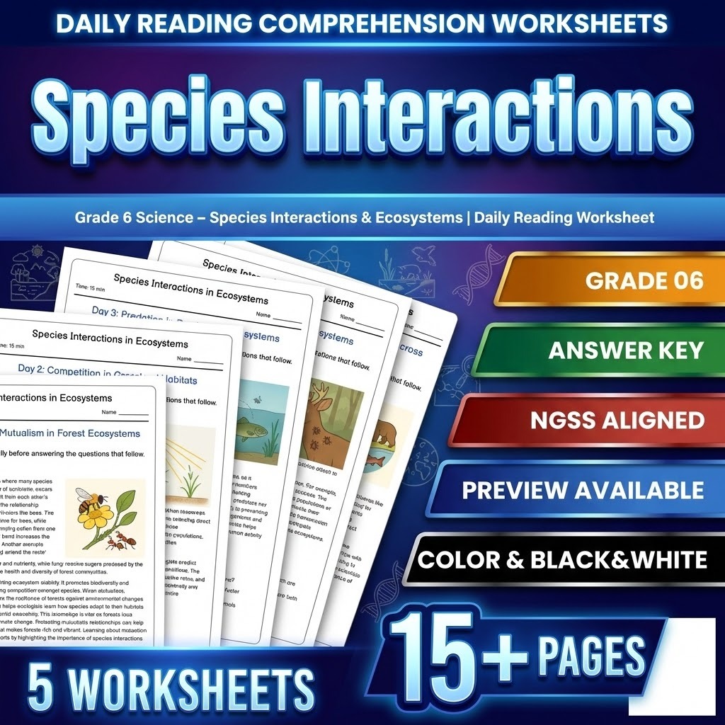 Grade 6 Science daily reading worksheet — Grade 6 Science – Species Interactions & Ecosystems | Daily Reading Worksheet