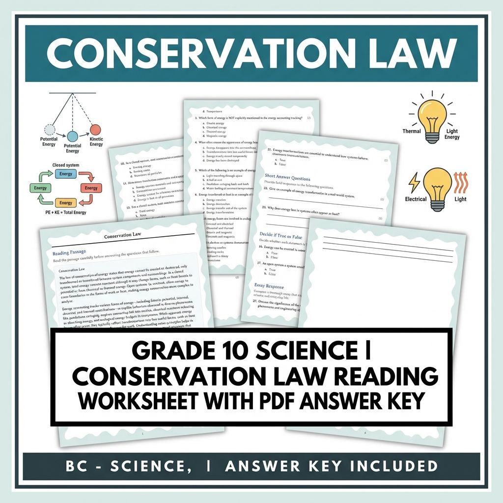 Grade 10 Science | Conservation Law Reading Worksheet with PDF Answer Key