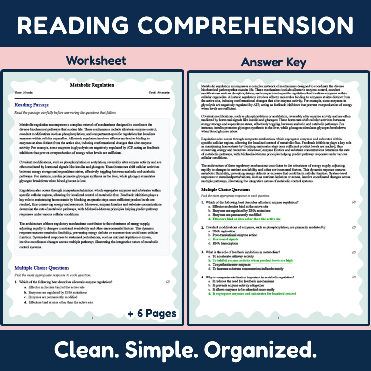 Grade 9 Science reading worksheets worksheet — 9th Grade Science | Metabolic Regulation Reading Worksheet (PDF + Answer Ke…