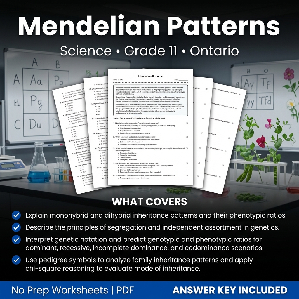 Mendelian Patterns Worksheet for Grade 11 Science | Ontario Standards