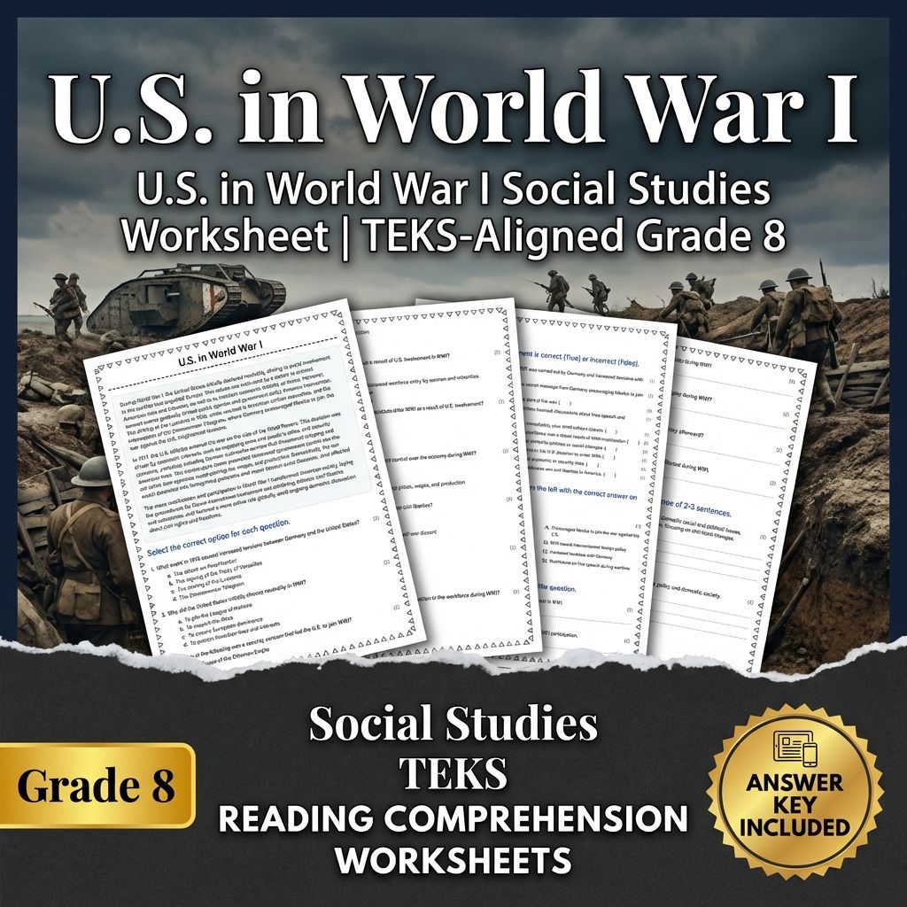 U.S. in World War I Social Studies Worksheet | TEKS-Aligned Grade 8