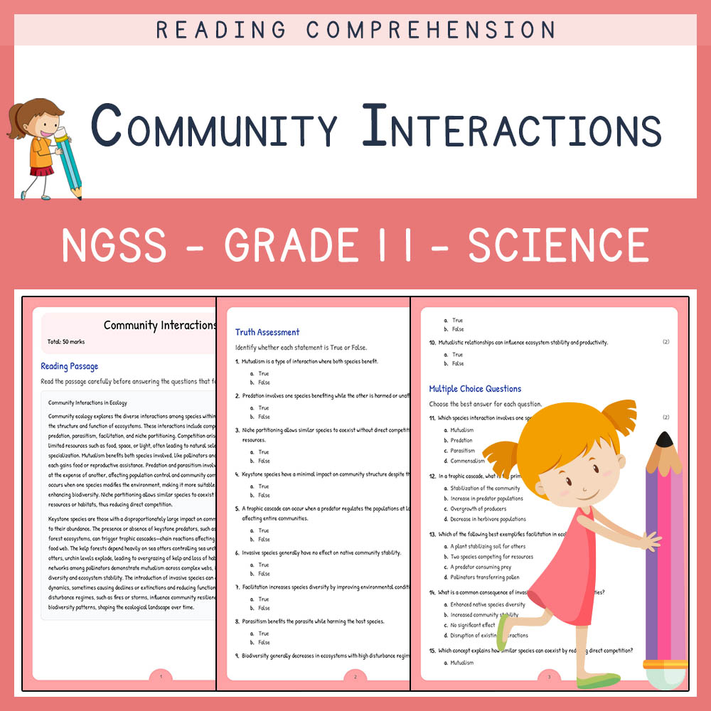 Grade 11 Science worksheet worksheet — Grade 11 Science | Community Interactions Worksheet & Answer Key (NGSS Aligned) — p…