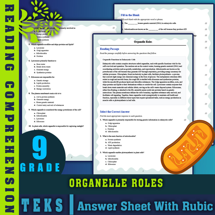 Grade 9 Science reading worksheets worksheet — 9th Grade Science Reading Worksheets | Organelle Roles - PDF Practice & Rub…
