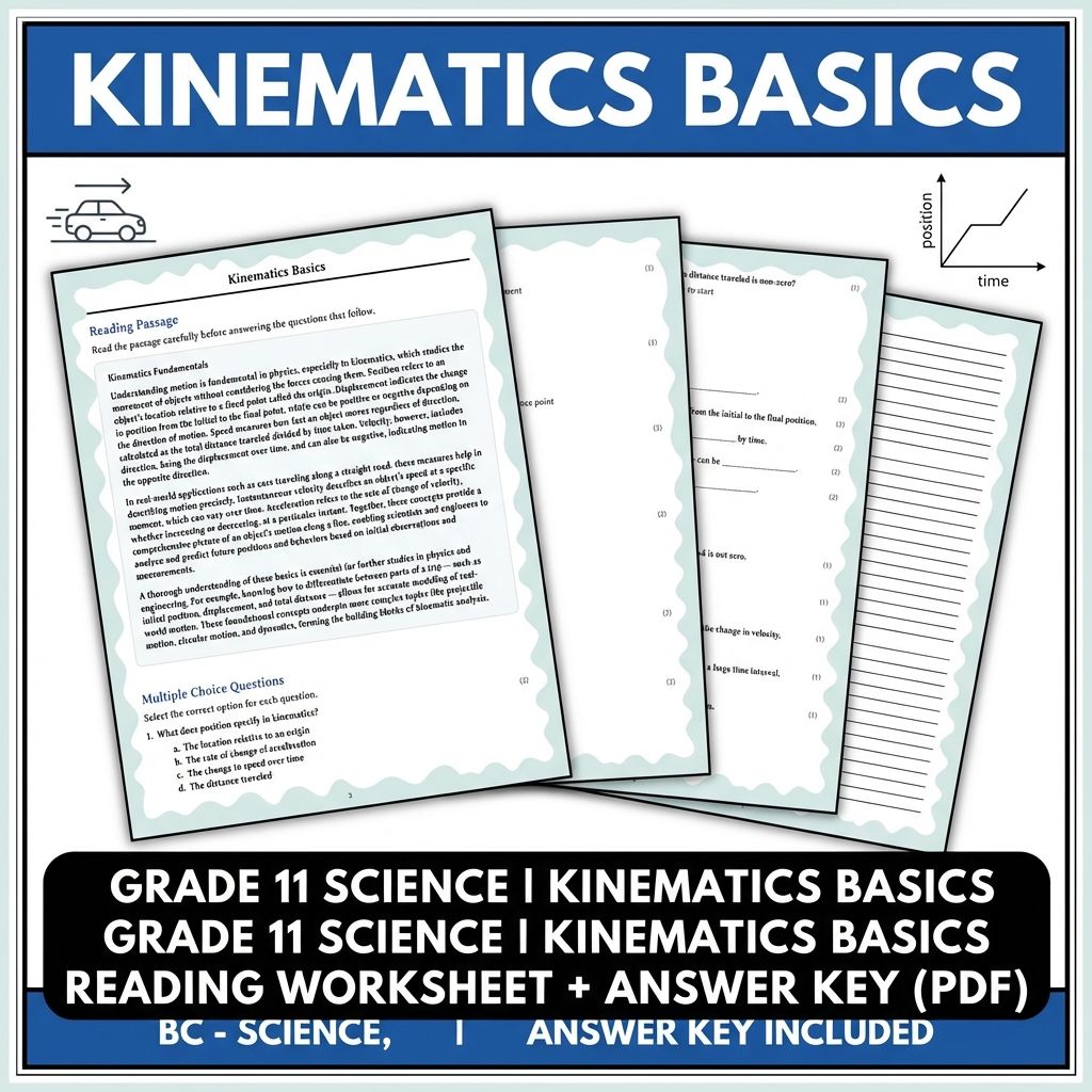 Grade 11 Science reading worksheets — Grade 11 Science | Kinematics Basics Reading Worksheet + Answer Key (PDF)