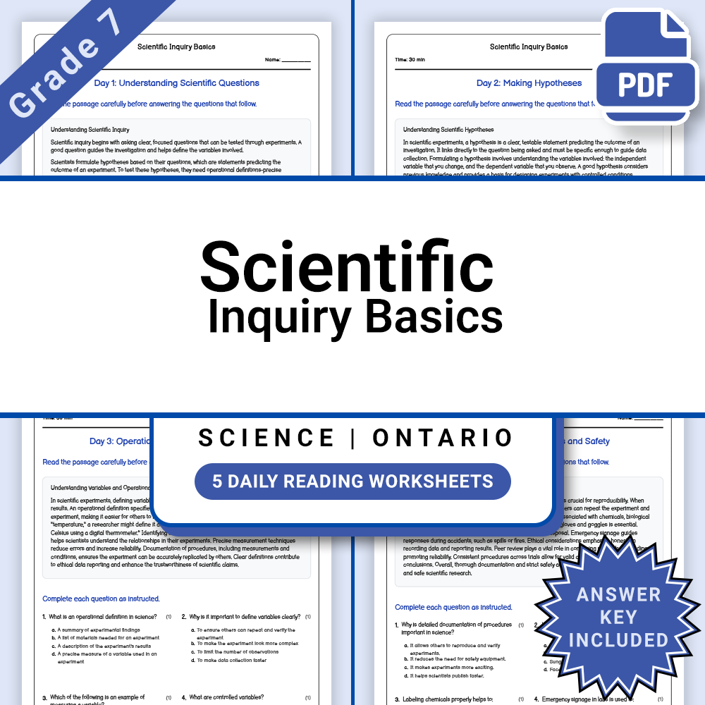 Grade 7 Science Lesson Bundle | Ontario Curriculum Reading Worksheets — included worksheet 11