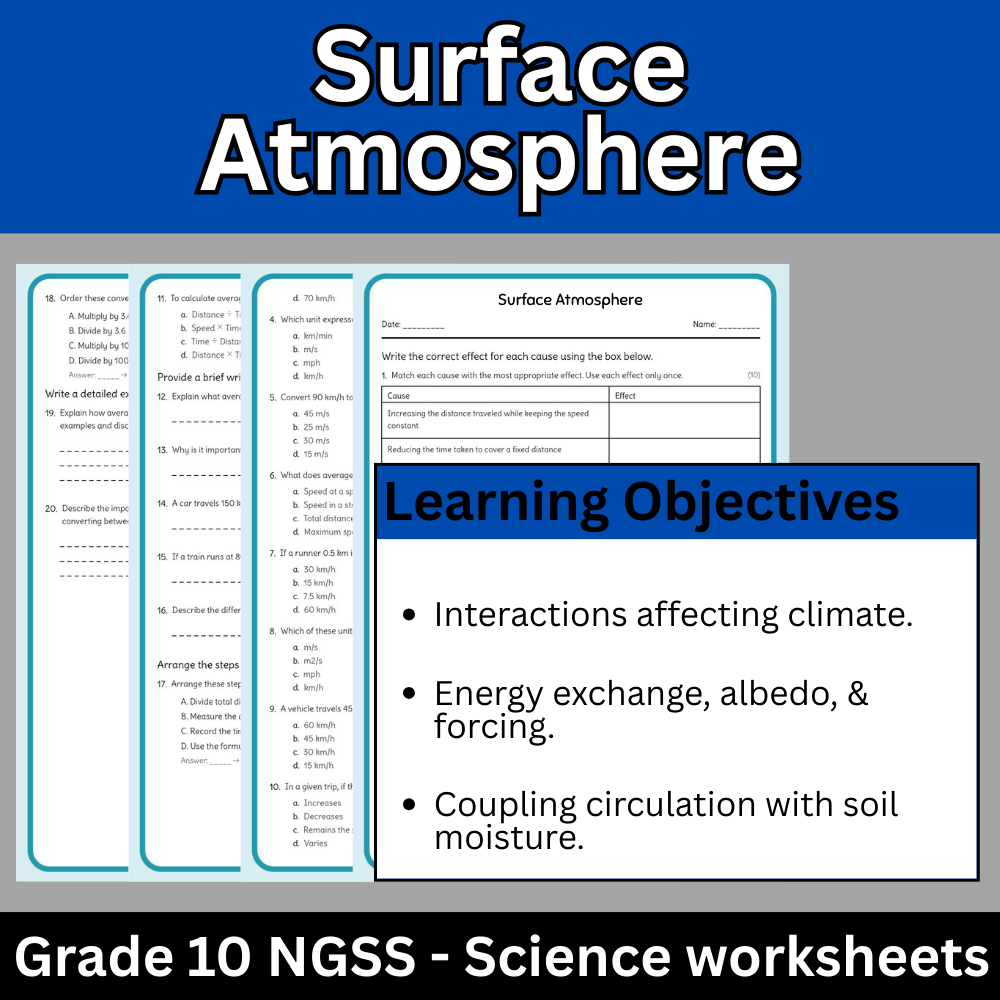 Grade 10 Science | Surface Atmosphere Concept Worksheet (NGSS & PDF)
