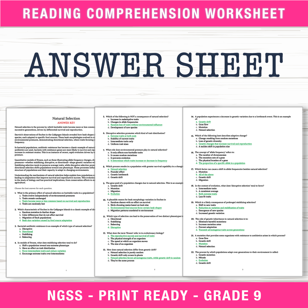 Grade 9 Science worksheet worksheet — Grade 9 Science | Natural Selection Worksheet (PDF + Answer Key) — page 2