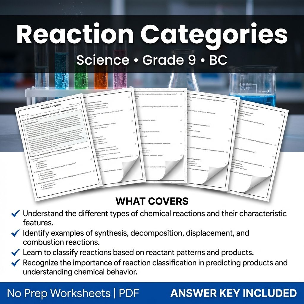 9th Grade Science | Reaction Categories Worksheet & Answer Key (PDF)