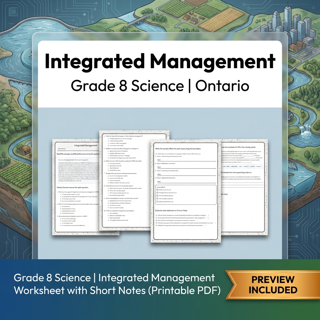 Grade 8 Science Watershed and Water Systems Lesson Group – Ontario Framework — included worksheet 14