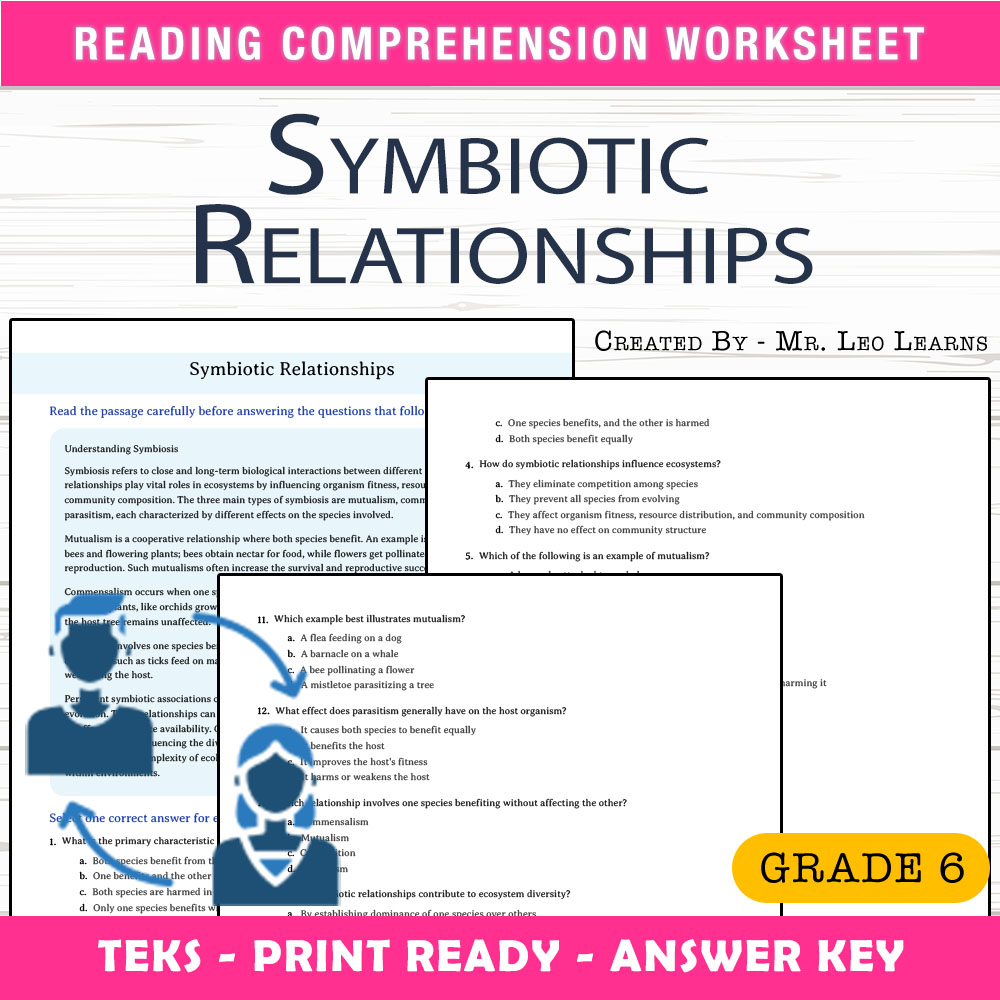 Grade 6 Science worksheet worksheet — Grade 6 Science — Symbiotic Relationships Worksheet for Mastery — page 1