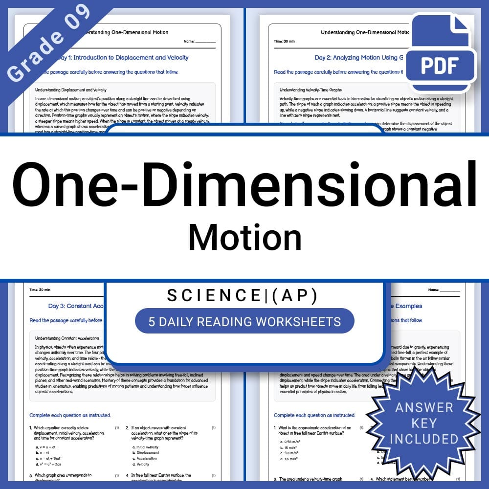 Grade 9 Science Lesson Group: AP Motion & Force Daily Reading Worksheets — included worksheet 3