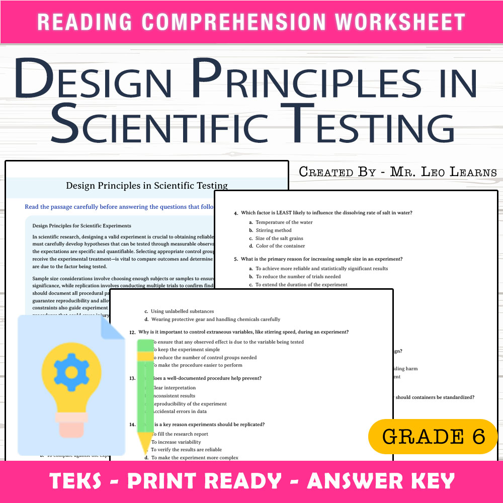 Grade 6 Science worksheet worksheet — Grade 6 Science — Design Principles in Scientific Testing Worksheet for Mastery — pa…