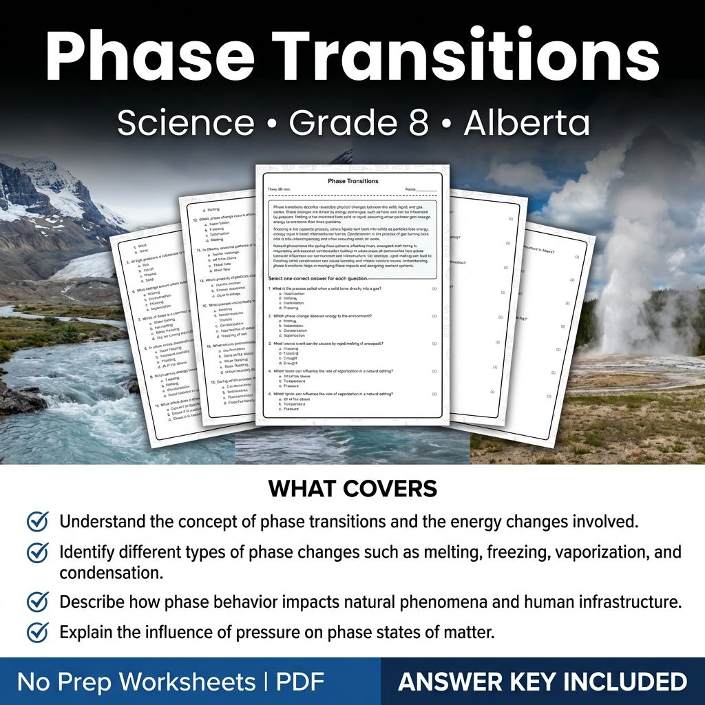 Grade 8 Science Worksheet on Phase Transitions Alberta Standards