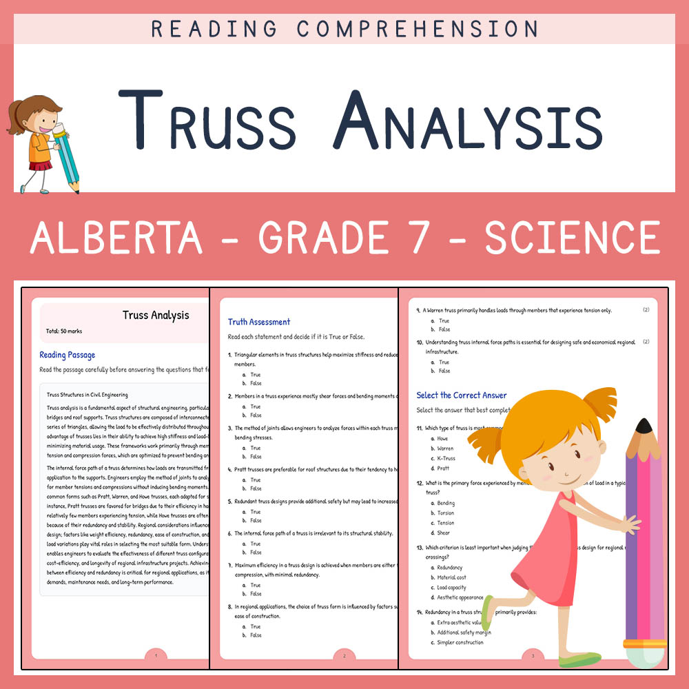 Grade 7 Science worksheet elena worksheet — Grade 7 Science Assessment | Truss Analysis Worksheet | Alberta — page 1