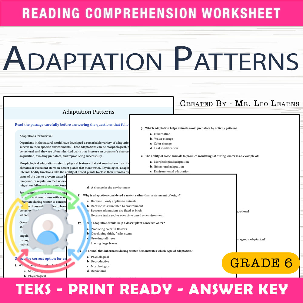 Grade 6 Science worksheet worksheet — Grade 6 Science — Adaptation Patterns Worksheet for Mastery — page 1