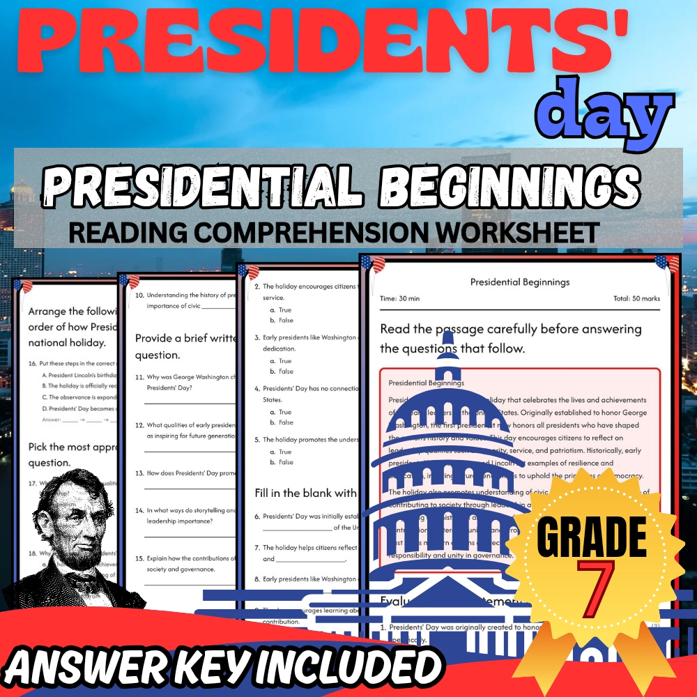 Grade 7 Presidents' Day Unit Bundle| Holiday Lesson Worksheets for Middle School — included worksheet 5