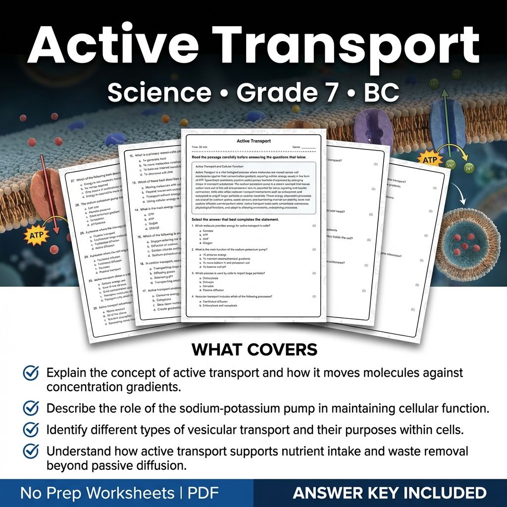 7th Grade Science | Active Transport Worksheet & Answer Key (Printable PDF)