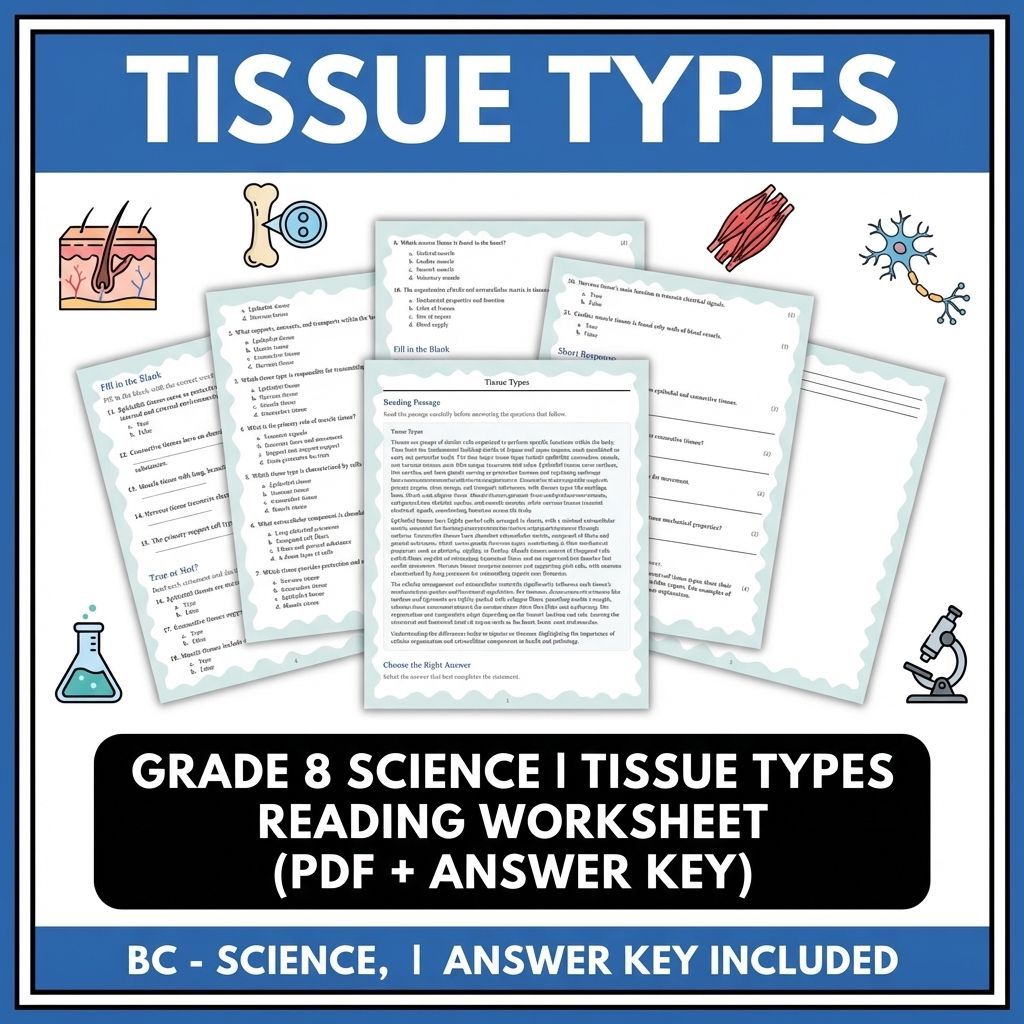 Grade 8 Science | Tissue Types Reading Worksheet (PDF + Answer Key)