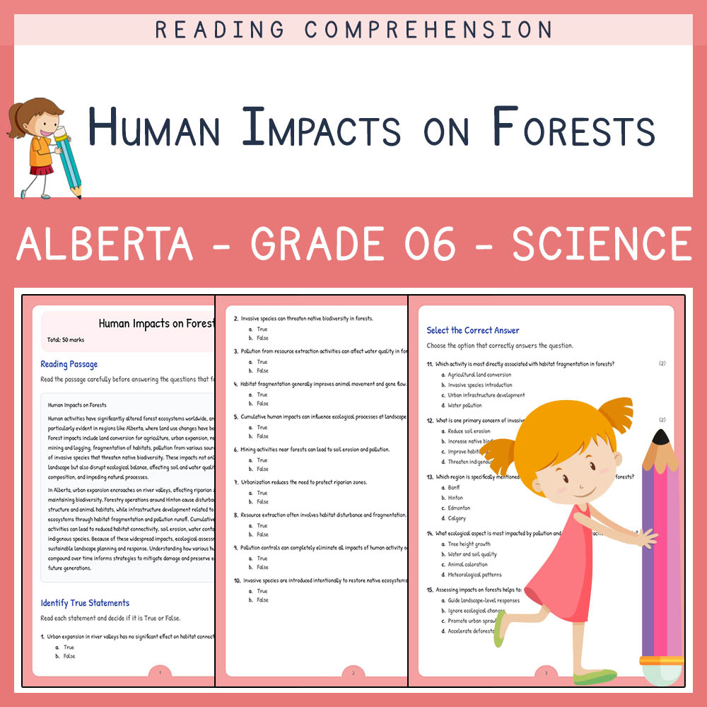 Grade 6 Science worksheet elena worksheet — Grade 6 Science | Human Impacts on Forests Worksheet Elena | Alberta — page 1