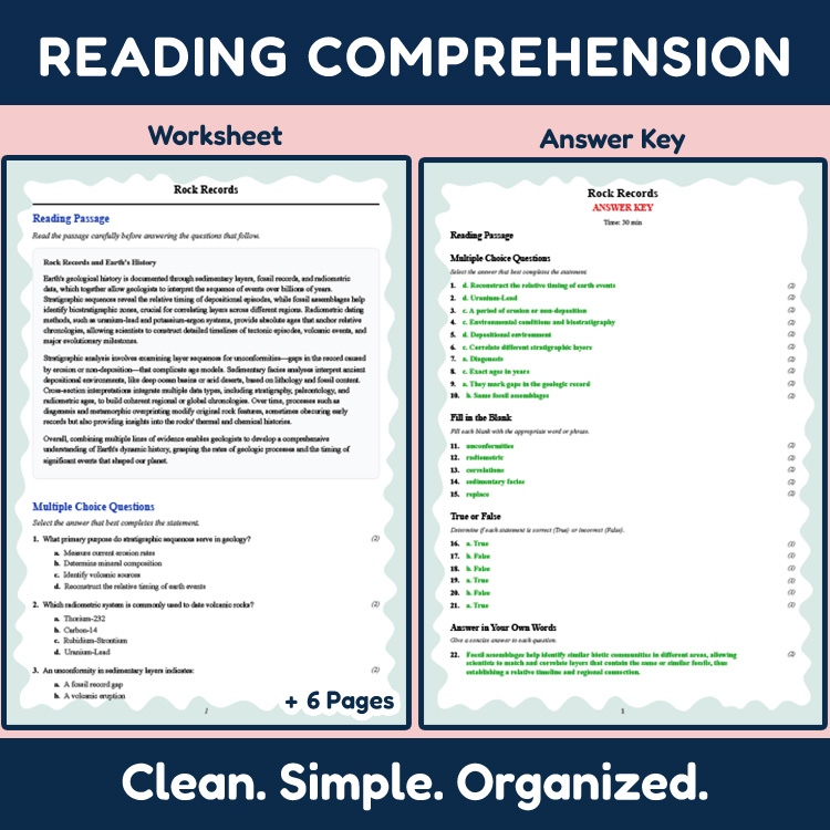 Grade 12 Science reading worksheets worksheet — 12th Grade Science | Rock Records Worksheet (Answer Key) for AP Standards…