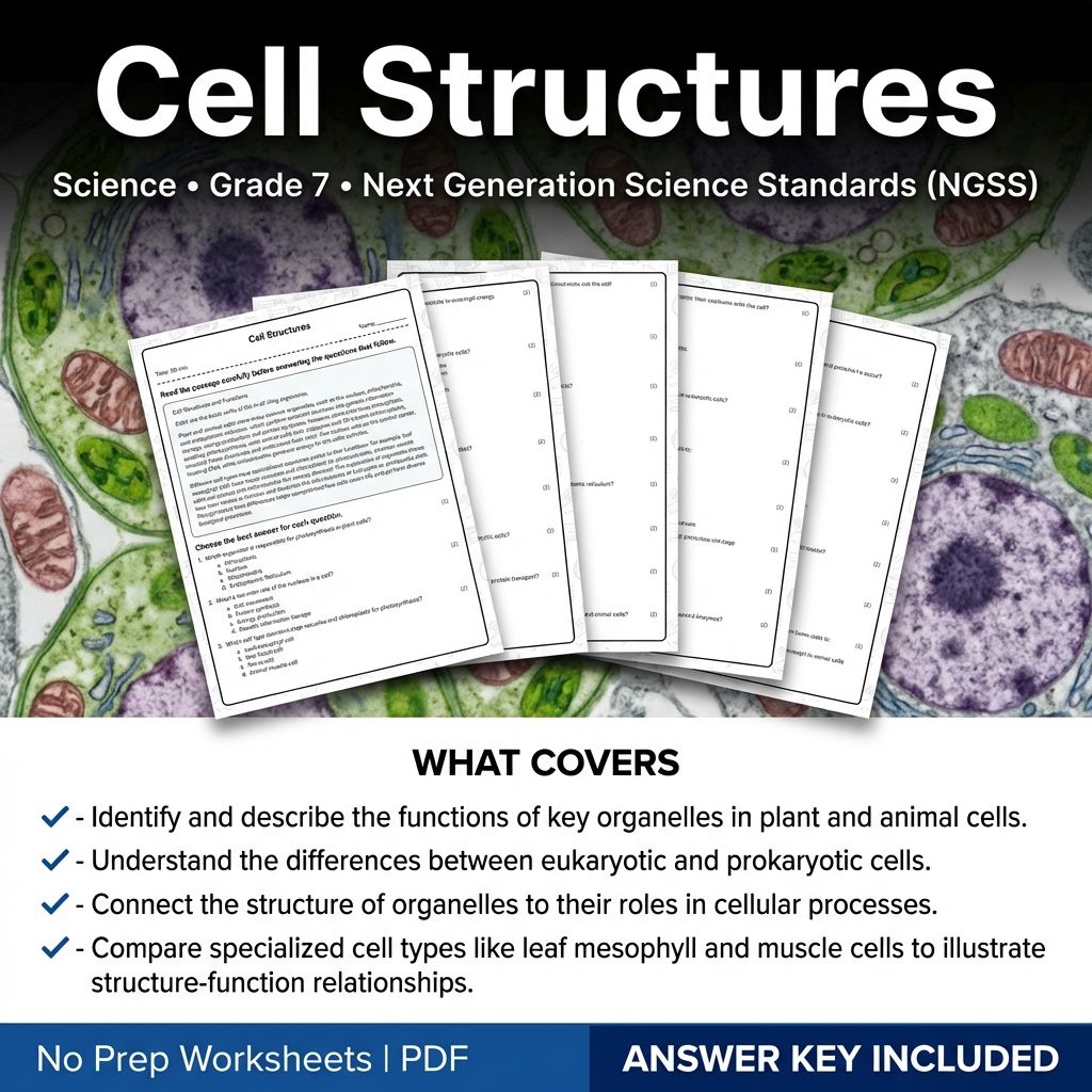 7th Grade Science | Cell Structures Worksheet & Answer Key (Printable PDF)